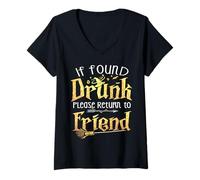 Womens If Found Drunk Please Return to Friend Cute Bestie Halloween V-Neck T-Shirt