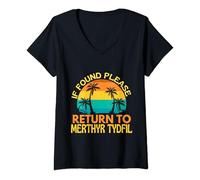 Womens If Found Please Return To Merthyr Tydfil, I Love Merthyr V-Neck T-Shirt