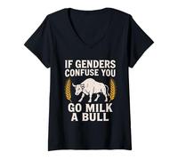 Womens If Genders Confuse You Go Milk A Bull - Funny Gender Humor V-Neck T-Shirt