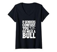 Women's If Genders Confuse You Go Milk A Bull V-Neck T-Shirt