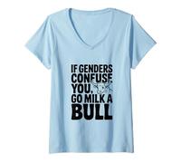 Women's If Genders Confuse You Go Milk A Bull V-Neck T-Shirt