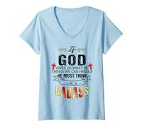 Womens If God Gives Us What He Thinks We Can Handle Pray Christian V-Neck T-Shirt