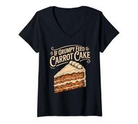 Womens If Grumpy Feed Carrot Cake Dessert Mood Fix V-Neck T-Shirt