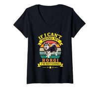Womens If I Can't Bring My Dog Funny Horgi Husky Corgi Mix Lover V-Neck T-Shirt