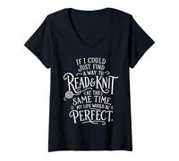 Women's IF I Could FIND A Way to Read & Knit... | Funny Knitting V-Neck T-Shirt