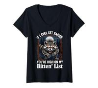 Womens If I Ever Get Rabies You're High On My Bitin' List Raccoon V-Neck T-Shirt