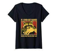 Womens If I Ever Get Rabies You're High On My Bitin' List Raccoon V-Neck T-Shirt