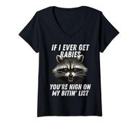 Womens If I Ever Get Rabies You're High On My Bitin' List Raccoon V-Neck T-Shirt
