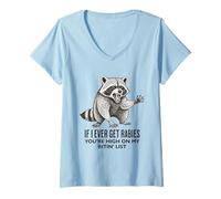 Womens If I Ever Get Rabies You're High On My Biting List Raccoon V-Neck T-Shirt