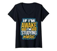 Womens If I’m Awake I’m Studying Magic Tricks Illusionist Humor V-Neck T-Shirt
