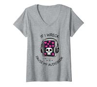 Womens If I Wreck Pause My Audiobook Lover Reader Book-Club Women V-Neck T-Shirt