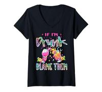 Women's If I'm Drunk Blame Them Bestie Flamingo Drinking Friend V-Neck T-Shirt