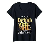 Womens If I'm Drunk It's My Sister's Fault Moon Witches Halloween V-Neck T-Shirt