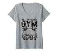 Women's If It Involves Gym and Jesus Count Me in Christian Workout V-Neck T-Shirt