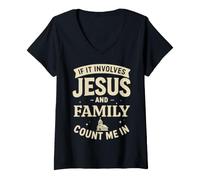 Women's If It Involves Jesus and Family Count Me in V-Neck T-Shirt