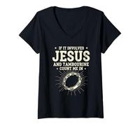 Women's If It Involves Jesus and Tambourine Count Me in V-Neck T-Shirt