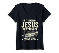 Women's If It Involves Jesus and Trumpet Count Me in V-Neck T-Shirt