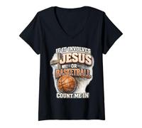 Women's If It Involves Jesus Or Basketball Count Me in Christian Fan V-Neck T-Shirt