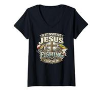 Women's If It Involves Jesus Or Fishing Count Me in Christian V-Neck T-Shirt