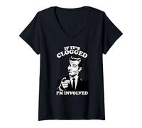 Womens IF IT'S CLOGGED I'M INVOLVED poop jokes dad humor diarrhea V-Neck T-Shirt
