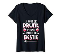Womens If lost or drunk please return to Bestie Matching Couple V-Neck T-Shirt