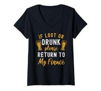 Women's If Lost or Drunk Return to Fiance Couples Funny Drinking V-Neck T-Shirt