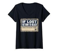 Women's If Lost Return to Beach Coastal Crab Sign V-Neck T-Shirt