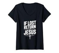 Womens If Lost Return to Jesus Christian Faith Message V-Neck T-Shirt