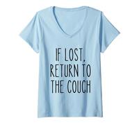 Womens If Lost Return to The Couch Lazy Funny Saying Humor V-Neck T-Shirt