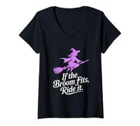 Womens If the Broom Fits Ride It Halloween V-Neck T-Shirt