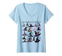 Womens If The hat fits...Funny Witch Hats Halloween Coven Graphic V-Neck T-Shirt