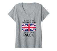 Womens If This Flag Offends You. Great Britain Flag V-Neck T-Shirt