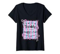 Women's If We Get in Trouble It's My Daughter's Fault Coquette Bow V-Neck T-Shirt