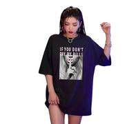 Women's If You Don’t Pay My Bills Printed Oversized T Shirt Top Ladies Crew Neck Summer Wear Slogan Figure Graphic Shirt Tee Top Black