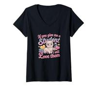 Womens If You Give Me A Student I Will Love Them Alpaca Teacher V-Neck T-Shirt