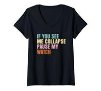 Womens If You See Me Collapse Pause My Watch Love Triathlon V-Neck T-Shirt