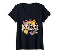 Womens Ignorance Funny Retro Ironic Sarcastic Cute Meme V-Neck T-Shirt