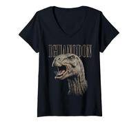 Women's Iguanodon Face Dinosaur Wildlife Nature Dino Iguanodon V-Neck T-Shirt