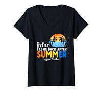 Women's I'll be Back Summer Vacation Teacher Last Day of School V-Neck T-Shirt