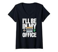 Women's Ill Be in My Office Blogging Laptop Workspace V-Neck T-Shirt