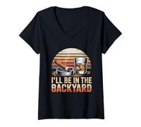 Womens I'll Be in The Backyard Cigar T-Shirt - Bourbon Whiskey Dad V-Neck T-Shirt