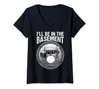 Women's I'll Be in The Basement Retro Drum Kit Vintage Musician Art V-Neck T-Shirt