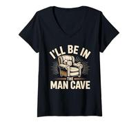 Women's I'll Be in the Man Cave Man Cave King Retreat V-Neck T-Shirt