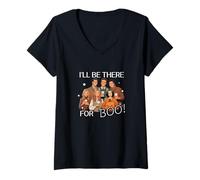 Womens I'll Be There For Boo! Halloween | Pumpkin | Fall Friends V-Neck T-Shirt
