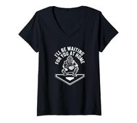 Women's I'll Be Waiting for You At Home, Baseball Catcher V-Neck T-Shirt