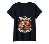 Womens I'll Be Waiting for You at Home Baseball V-Neck T-Shirt