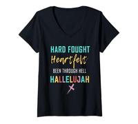 Womens I'll Bring My Hard Fought Heartfelt Hallelujah Christian V-Neck T-Shirt