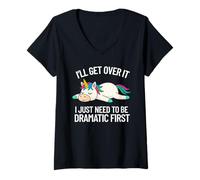 Womens I'll Get Over It Dramatic Quote Funny Unicorn Women Girls V-Neck T-Shirt