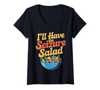 Womens I'll Have The Seizure Salad Epilepsy Puns Awareness - V-Neck T-Shirt