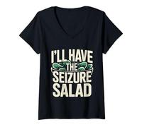 Womens I'll Have The Seizure Salad Epilepsy Puns Awareness - V-Neck T-Shirt